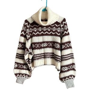 Free People Wool & Cotton Blend Turtleneck Winter Fog Combo Sweater